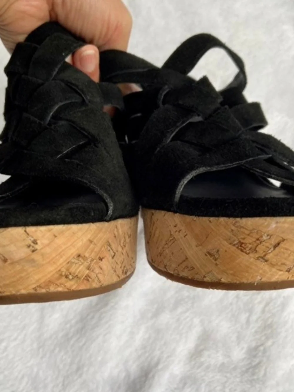 Women's UGGS Black Suede Wedge Sandals with Cork Platform